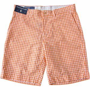 NEW Polo Ralph Lauren Gingham Shorts! Orange & White Check Suffield Style Cotton